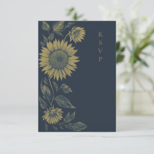 elegant navy sunflower wedding meal choices RSVP Card