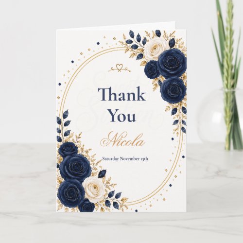 Elegant Navy Sweet 16 Thank You Card