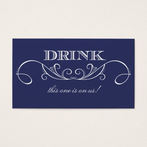 Elegant Navy Swirl Wedding Drink Ticket Business Card