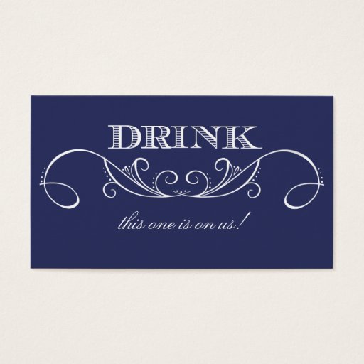 Customizable Elegant Navy Swirl Wedding Drink Ticket Business Card