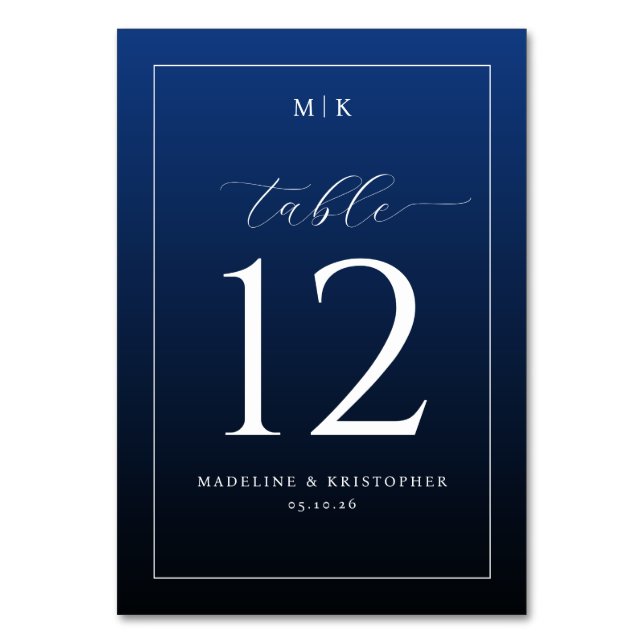 Elegant Navy Table Number (Front)