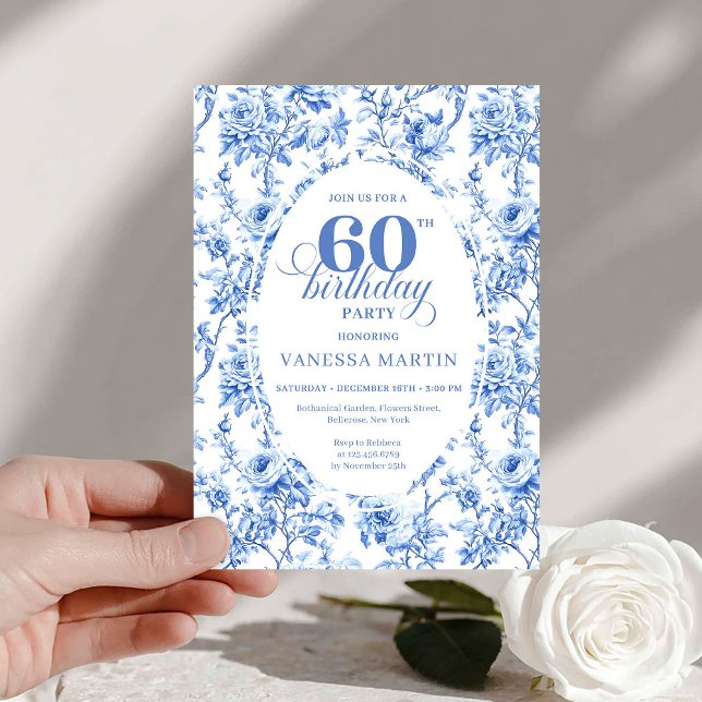 Elegant Navy Toile Roses 60th Birthday Invite Digi (Elegant Navy Toile Roses 60th Birthday Invite Digital

)