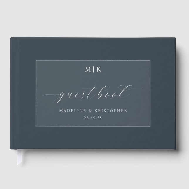 Elegant Navy Typographic Guestbook (Front)