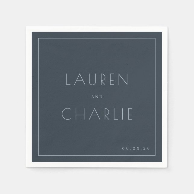 Elegant Navy Typographic Napkins (Front)
