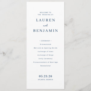 Elegant Navy Typographic Wedding Ceremony Program