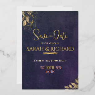 Elegant Navy Velvet Gold Foil Luxury Save the Date Invitation