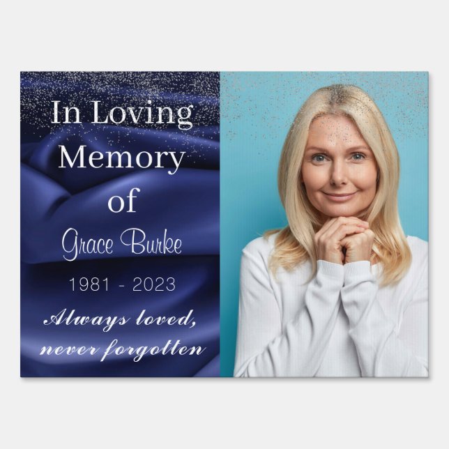 Elegant Navy Velvet Memorial In Loving Memory  Sign (Front)