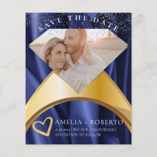 Elegant Navy Velvet Ring Save The Date Photo Card Flyer