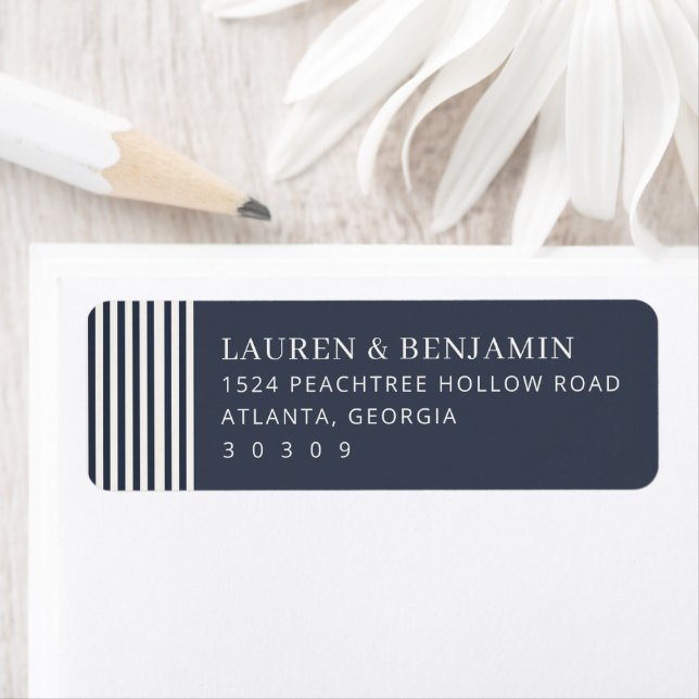 Elegant Navy Vertical Stripes Label (Insitu)