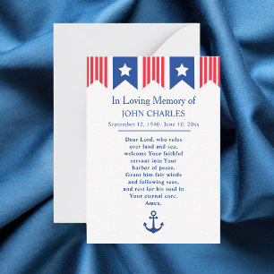 Elegant Navy Veteran Classic Memorial Prayer Card