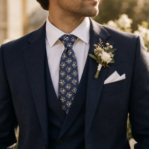 Elegant Navy Vintage Floral Neck Tie