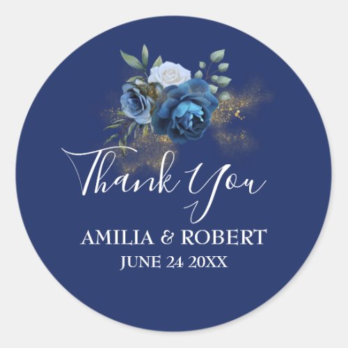 Elegant Navy Watercolor floral Classic Round Sticker