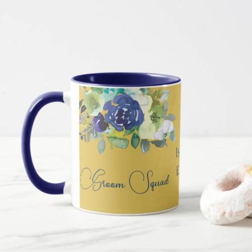 Elegant Navy Watercolor Floral Mustard Groom Squad Mug