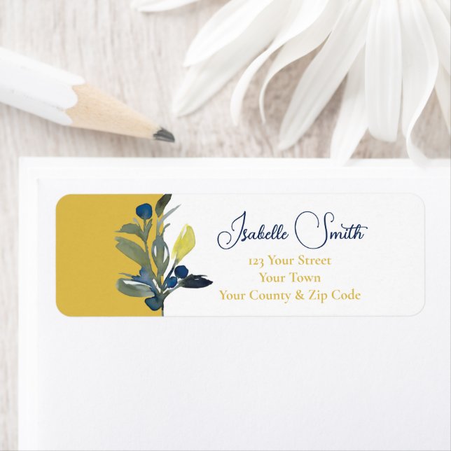 Elegant Navy Watercolor Floral Wedding RSVP Label (Insitu)