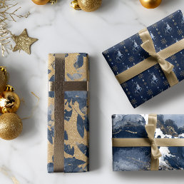 Elegant Navy Watercolor Ink &amp; Golden Jewel Wrapping Paper Sheets