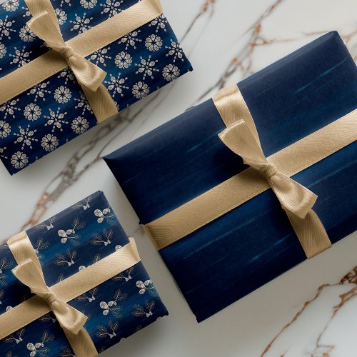 Elegant Navy Watercolor Ink  Golden Jewels Wrappi Wrapping Paper Sheets