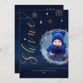 Elegant Navy Watercolor Ink & Jewels Photo Wreath  Holiday Card (Front/Back)