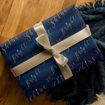 Elegant Navy Watercolor & Jewels Shine So Bright Wrapping Paper by moodthology at Zazzle