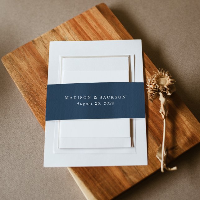 Elegant Navy Watercolor Personalized Wedding Invitation Belly Band (Creator Uploaded)