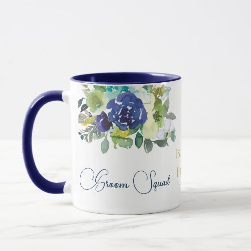 Elegant Navy Watercolor Rose Floral Groom Squad Mug