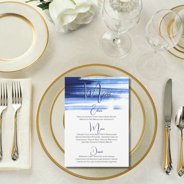 Elegant Navy Watercolor Wedding Reception Menu (Creator Uploaded)