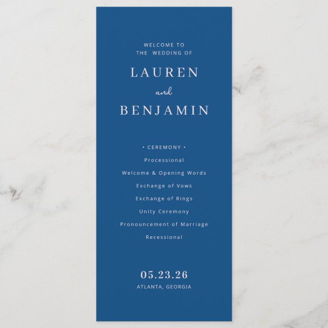 Elegant Navy Wedding Ceremony Program (Front)