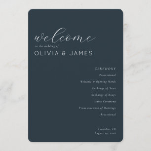 Elegant Navy Wedding Ceremony Schedule Program