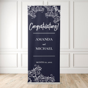 Elegant Navy Wedding Congratulations Retractable Banner