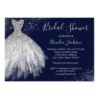 Elegant Navy Wedding Gown Bridal Shower Invitation