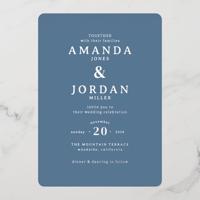Elegant Navy Wedding Invitation Foil Invitation (Front)