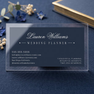 Elegant Navy Wedding Planner Clear Business Cards