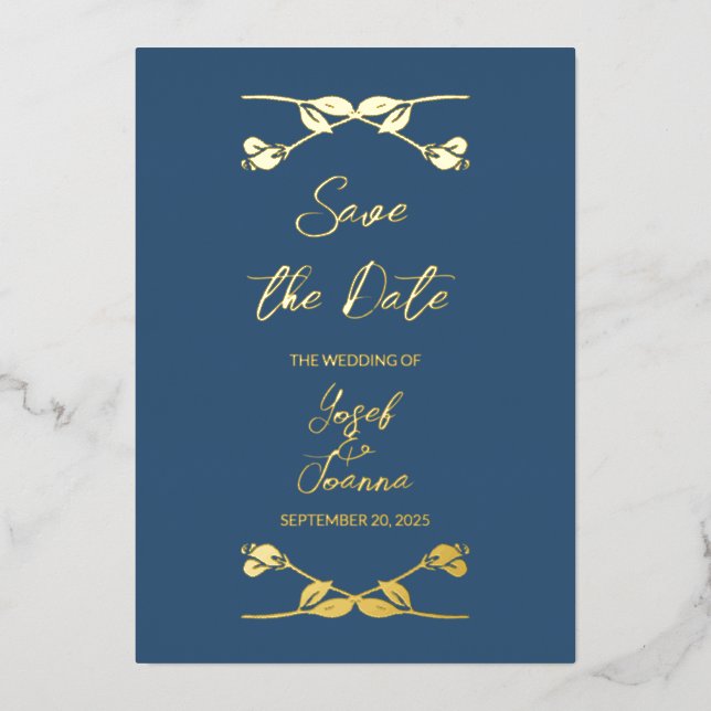 Elegant Navy Wedding Save the Date Foil Invitation (Front)