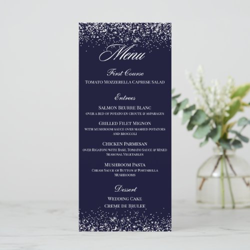 Elegant Navy Wedding Table Menu Card Formal Event