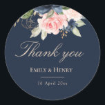 Elegant navy wedding thank you sticker<br><div class="desc">This design features beautiful navy and blush flowers and an Elegant navy background with lovely script text that can be personalized.</div>