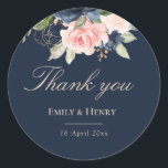 Elegant navy wedding thank you sticker<br><div class="desc">This design features beautiful navy and blush flowers and an Elegant navy background with lovely script text that can be personalized.</div>