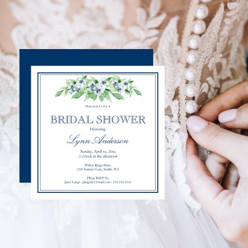 Elegant Navy  White Bridal Shower Invitation