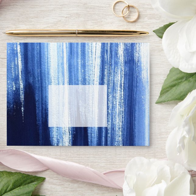 Elegant Navy & White Color Wash Wedding Invitation Envelope (Creator Uploaded)