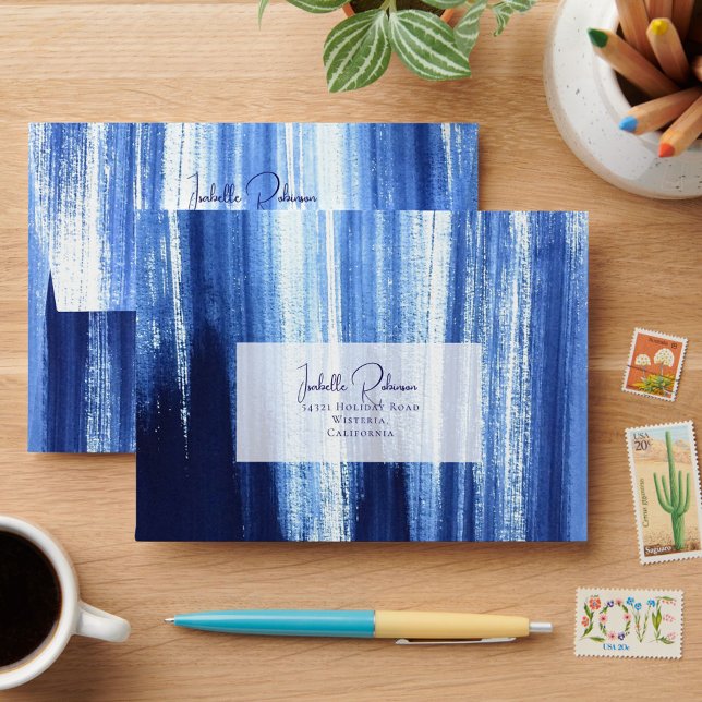 Elegant Navy & White Color Wash Wedding Invitation Envelope (Creator Uploaded)