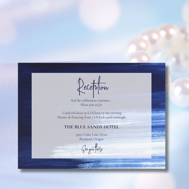 Elegant Navy & White Color Wash Wedding Reception Enclosure Card (Creator Uploaded)
