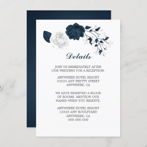 Elegant navy  white flowers details enclosure card