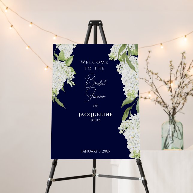 Elegant Navy White Hydrangeas Shower Welcome Foam Board (In Situ (Stand))