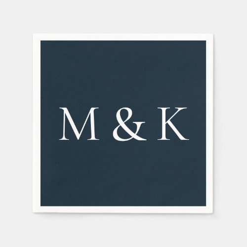 Elegant Navy  White Initials Wedding Engagement Napkins