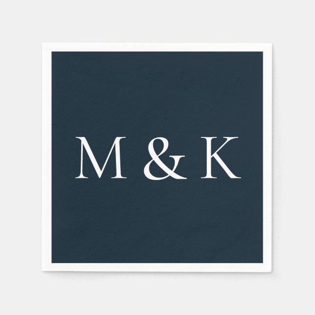 Elegant Navy & White Initials Wedding Engagement Napkins (Front)