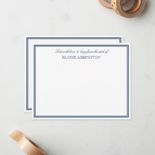 Elegant Navy White Sent With Love  Hugs Note Card