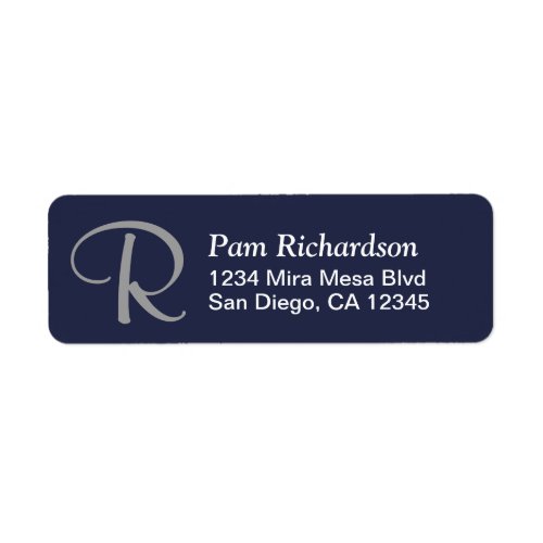 Elegant Navy White Silver Monogram Return Address Label