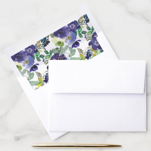 Elegant Navy White Watercolor Floral Roses Wedding Envelope Liner