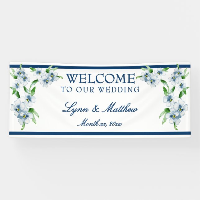 Elegant Navy & White Wedding Reception Banner (Horizontal)