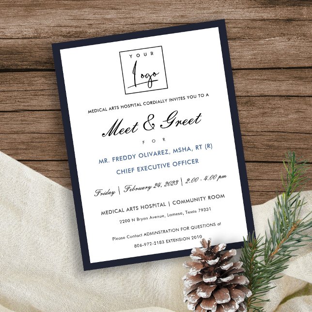 Elegant Navy White Your Logo Workshop Event Dinner Postcard (Creator Uploaded)