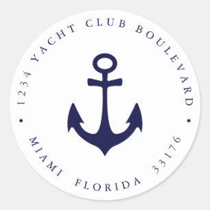 Elegant NAVY YACHT ANCHOR coastal Return address Classic Round Sticker