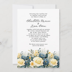 Elegant Navy Yellow Floral Watercolor Wedding Invitation